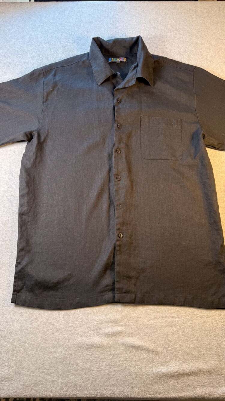 Bagazio Mens Black 100% Linen Short Sleeve Button Down Casual Shirt Size L